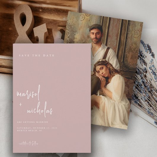 Modern Dusty Roos Minimalist Photo Wedding Save The Date