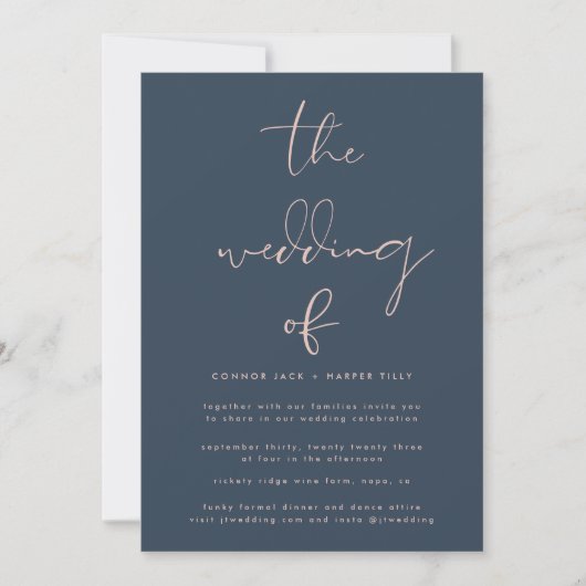 Modern Dusty Roos Navy Blue Wedding Kaart (Voorkant)