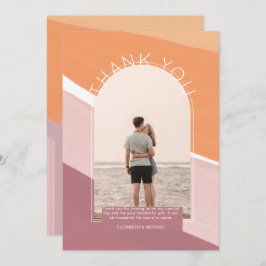 Modern Dusty Roos Oranje Striped FOTO DANK U Bedankkaart