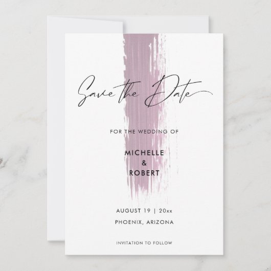 Modern Dusty Roos Pink Brush Stroke Save the Date (Voorkant)