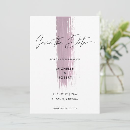 Modern Dusty Roos Pink Brush Stroke Save the Date (Staand voorkant)