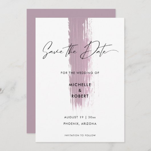Modern Dusty Roos Pink Brush Stroke Save the Date (Voorkant / Achterkant)
