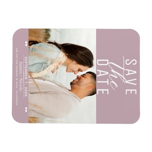 Modern Dusty Roos Roze Bewaar de datum Bruiloft Fo Magneet (Horizontaal)