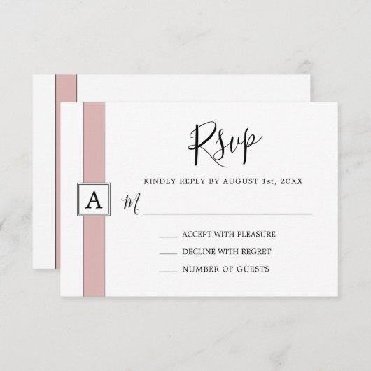 Modern Dusty Roos Roze Monogram Bruiloft RSVP Kaartje (Voorkant / Achterkant)