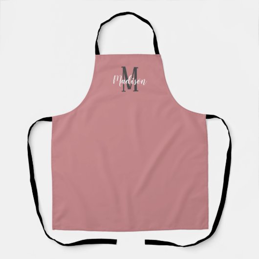 Modern Dusty Roos Script Monogram Naam Keuken Schort (Voorkant)
