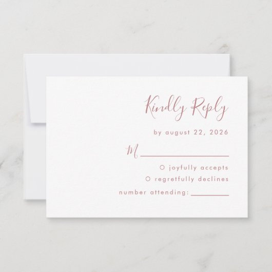 Modern Dusty Roos Script Weddenschap RSVP Kaartje (Voorkant)