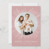 Modern Dusty Roos Sunburst Merry Christmas 2 Foto Feestdagenkaart (Voorkant)