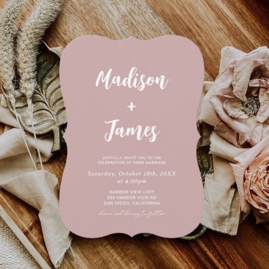 Modern Dusty Roos Wedding Kaart