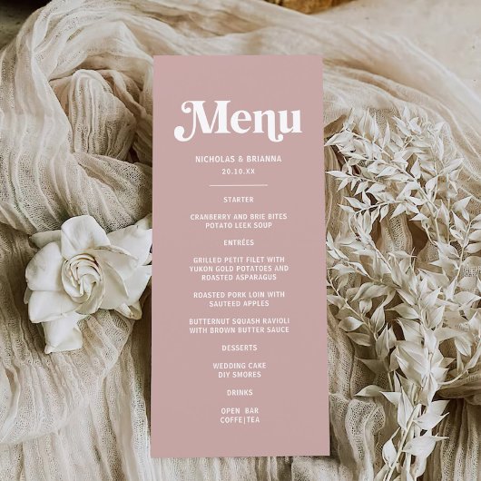 Modern Dusty Roos Wedding Menu