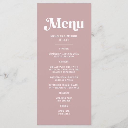 Modern Dusty Roos Wedding Menu (Voorkant)