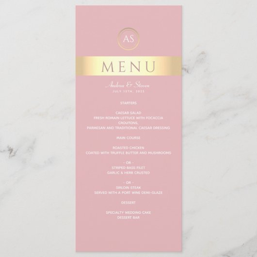 Modern Dusty Roos Wedding Menu (Voorkant)