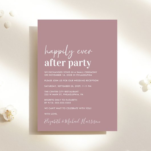 Modern Dusty Roos Wedding Reception Aankondiging