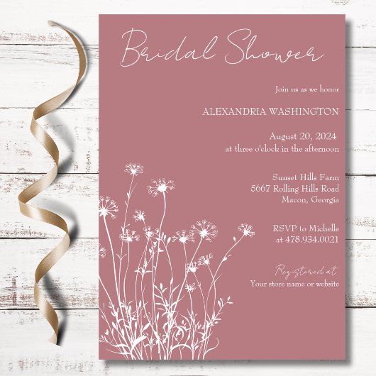 Modern Dusty Roos & Wit Wildflower Vrijgezellenfee Kaart