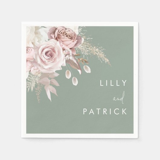 Modern Dusty Rose Blush & Sage Wedding Servet (Voorkant)
