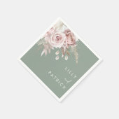 Modern Dusty Rose Blush & Sage Wedding Servet (Hoek)