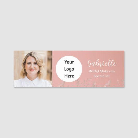 Modern Dusty Rose Botanical Photo Script Naamplaatje (Voorkant)