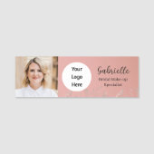 Modern Dusty Rose Botanical Photo Script  Naamplaatje (Voorkant)