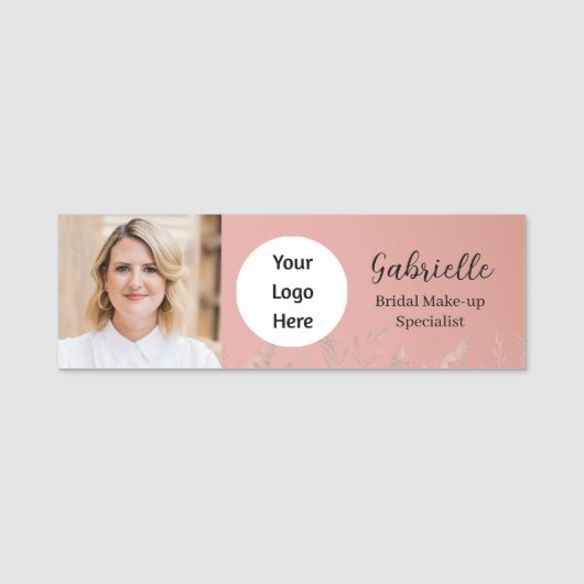 Modern Dusty Rose Botanical Photo Script  Naamplaatje (Voorkant)