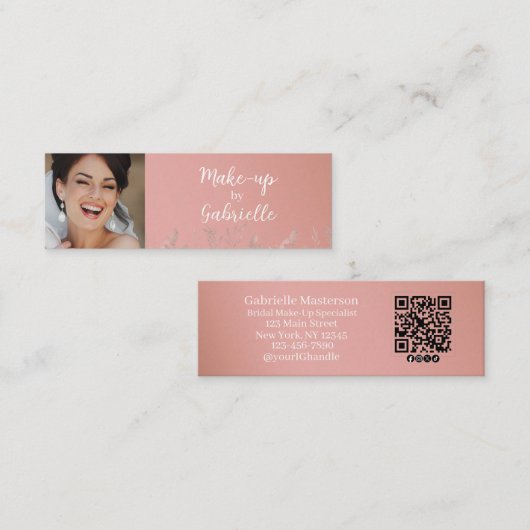 Modern Dusty Rose Botanical Photo Script QR Code Contactkaartje (Voorkant / Achterkant)