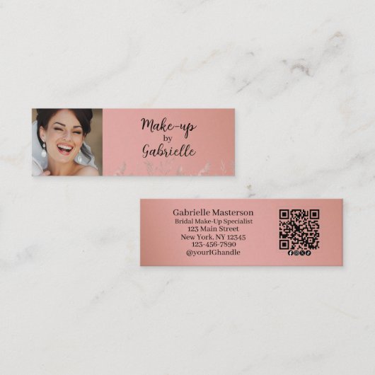 Modern Dusty Rose Botanical Photo Script QR Code  Contactkaartje (Voorkant / Achterkant)