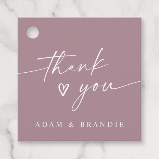 Modern Dusty Rose Handwritten Thank You Wedding Bedankjes Labels (Voorkant)