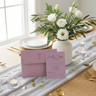 Modern Dusty Rose Script Kindly Reply Wedding RSVP Kaartje