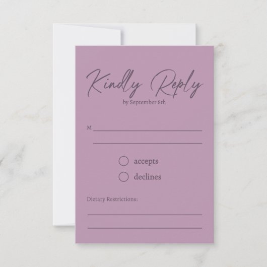 Modern Dusty Rose Script Kindly Reply Wedding RSVP Kaartje (Voorkant)