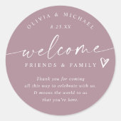 Modern Dusty Rose Wedding Welcome Hotel Bag Ronde Sticker (Voorkant)