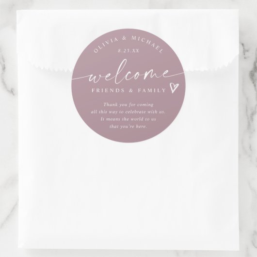 Modern Dusty Rose Wedding Welcome Hotel Bag Ronde Sticker (Tas)