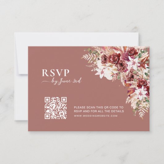 Modern Dusty Rosewood & Blush QR Code Wedding RSVP (Voorkant)