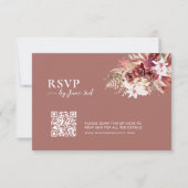 Modern Dusty Rosewood & Blush QR Code Wedding RSVP Kaartje (Voorkant)