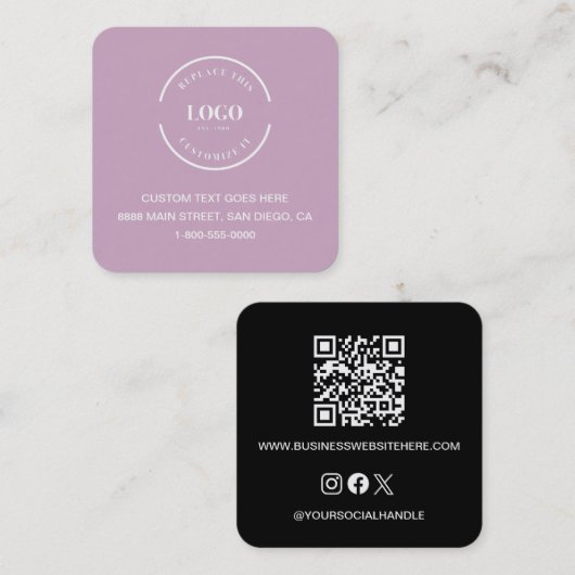 Modern Dusty roze Zwart Logo Visitekaartje QR-code (Voorkant / Achterkant)