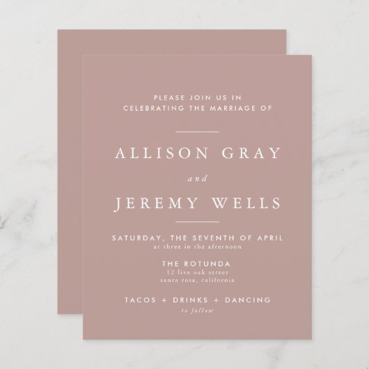 Modern Dusty Wedding Invitation (Voorkant / Achterkant)