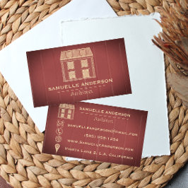 Modern Dusty Wine-Red Wood Architect Construction Visitekaartje