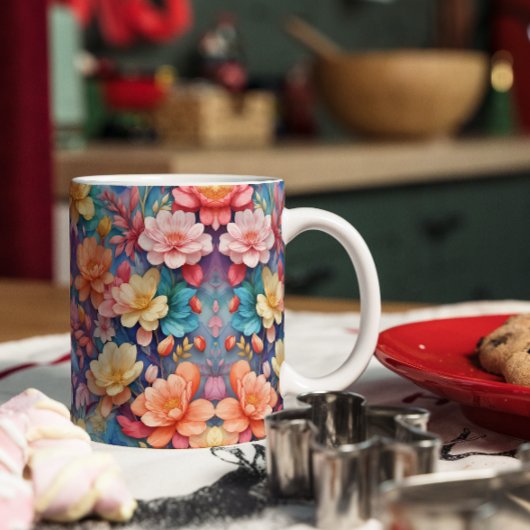 Modern dynamisch bloemenkunstpatroon koffiemok