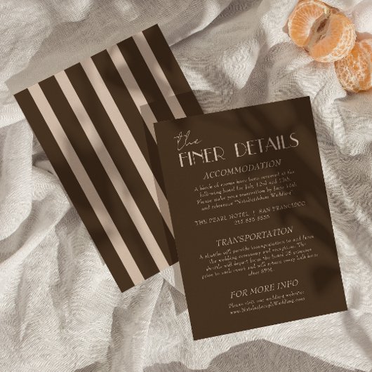 Modern Earth Brown Classy Fancy Wedding Details Informatiekaartje