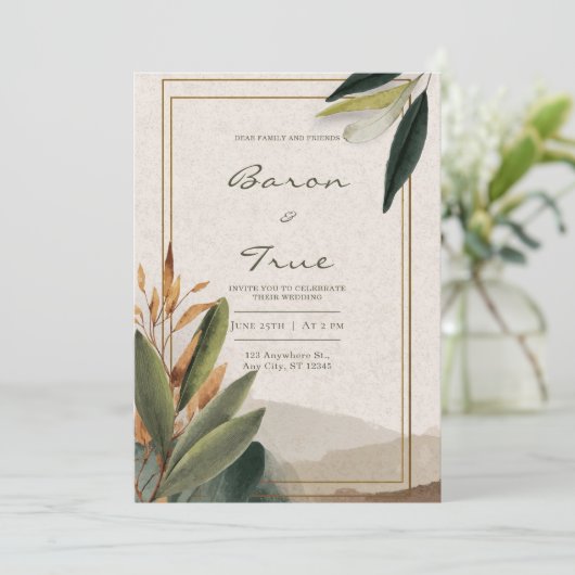 Modern Earth Tone Botanische minimalistische bruil Kaart (Staand voorkant)