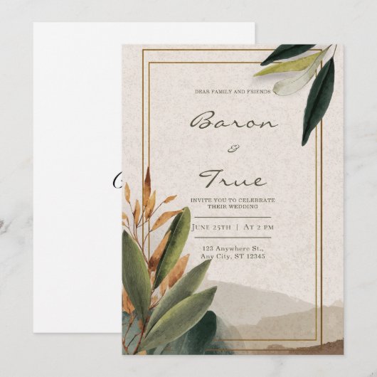 Modern Earth Tone Botanische minimalistische bruil Kaart (Voorkant / Achterkant)