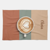 Modern Earth Tone Heart Latte Barista Theedoek (Horizontaal)