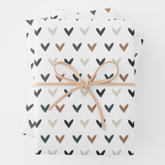 Modern Earth Tone Heart Pattern Inpakpapier Vel (In situ)