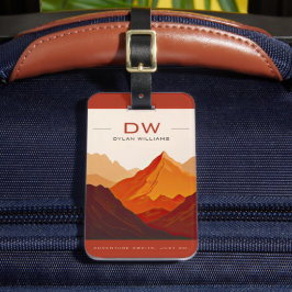 Modern Earth Tone Mountains Avontuur Monogram Bagagelabel