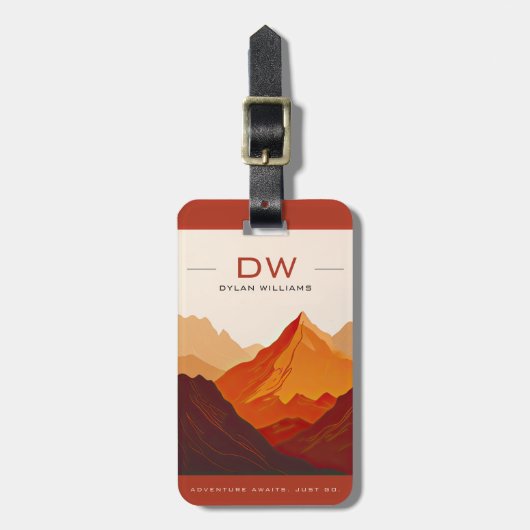 Modern Earth Tone Mountains Avontuur Monogram Bagagelabel (Voorkant verticaal)
