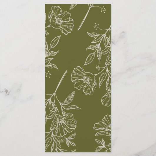 Modern Earth Tone Olive Green Wedding Diner Menu (Achterkant)