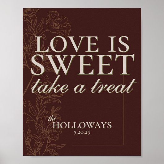 Modern Earth Tone Treat Wedding Table Sign Poster (Voorkant)