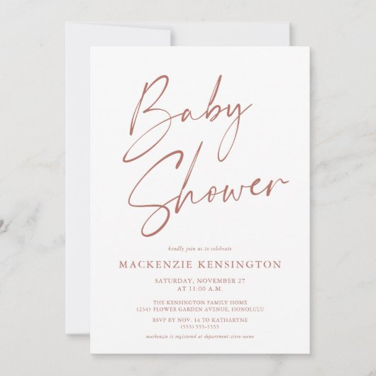 Modern Earth Tones Simple Script Baby shower Kaart (Voorkant)