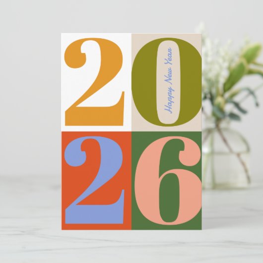 Modern Earthy Bold Year Blocks Happy New Year Feestdagenkaart (Staand voorkant)