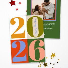 Modern Earthy Bold Year Blocks Happy New Year Feestdagenkaart