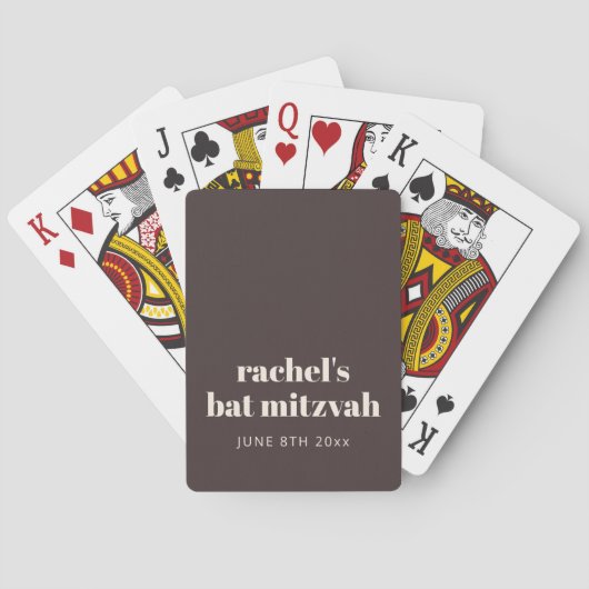 Modern Earthy Brown Bat Mitzvah Custom Favor Pokerkaarten (Achterkant)