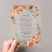 Modern Earthy Burnt Orange Roses Floral Wedding Acryl Uitnodigingen (Insitu (Draagbaar))