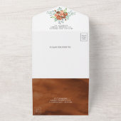 Modern Earthy Burnt Oranje Floral Wood Weddenschap All In One Uitnodiging (Buitenkant)